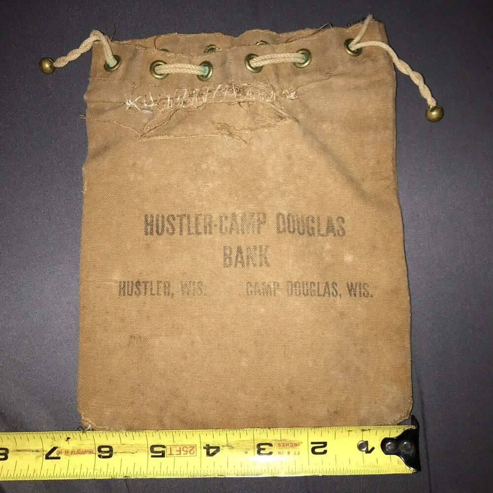 HUSTLER Camp Douglas Bank Coin Money Bag Canvas Hustler Wisconsin Rare